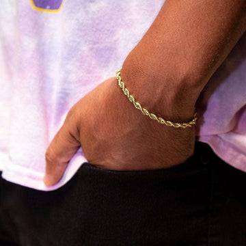 Pulsera de oro macizo de 14k con diseño de cuerda (4 mm)