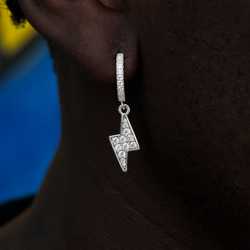 Iced Bolt Extra Small Huggie Hoop Earrings in White Gold