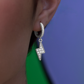 GLD Iced Bolt Extra Small Huggie Hoop Earrings in White Gold