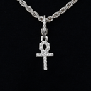 Colgante micro cruz Ankh de oro blanco con clip