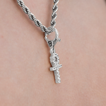 Micro Ankh Cross Clip On Charm  Pendant in White Gold