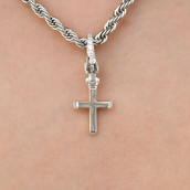 Simple Cross Clip On Charm Pendant in White Gold