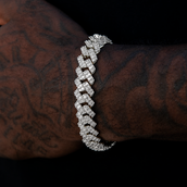 12MM Prong Baguette Cuban Bracelet - White Gold