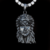 Large Diamond Crown Portrait of Jesus Pendant in Black Rhodium