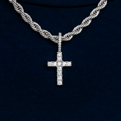 4mm Rope Chain + Micro Diamond Cross Bundle in White Gold