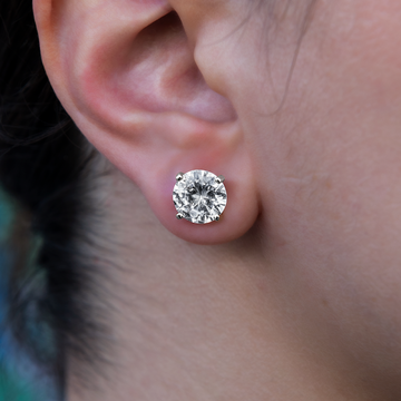 10mm Round Cut Diamond Stud Earrings in White Gold