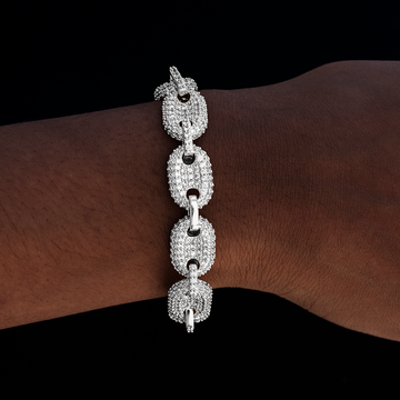 Diamond Puffed Mariner Bracelet in White Gold- 12mm