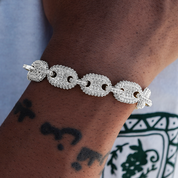 Pulsera de eslabones marineros inflados con diamantes en oro blanco - 12 mm