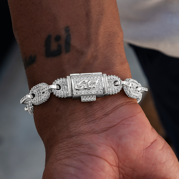 Pulsera de eslabones marineros inflados con diamantes en oro blanco - 12 mm