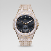 39MM Visionary Fully Iced Case & Black Dial Watch - Yellow Gold