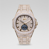 39MM Visionary Fully Iced Case & Steel Band Watch - Yellow Gold