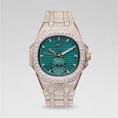 39MM Visionary Fully Iced Case & Green Dial Watch - Yellow Gold