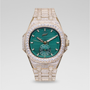 Reloj con caja completamente helada Visionary de 39 mm y esfera verde - Oro amarillo
