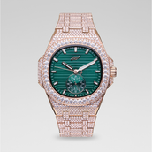 39MM Visionary Fully Iced Case & Green Dial Watch - Rose Gold