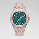 Reloj de 39MM Visionary con Caja Totalmente Iced y Esfera Verde - Oro Rosa