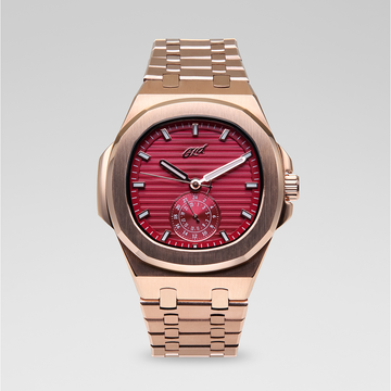 39MM Visionary Plain Case & Red Dial Watch - Rose Gold