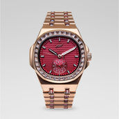 39MM Visionary Iced Ruby Stone Steel Band Watch - Rose Gold
