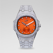 39MM Visionary Fully Iced Case & Orange Dial Watch - White Gold