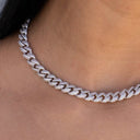Cadena Cubana de Oro Blanco con Diamantes - 8.5mm