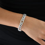 Pulsera de cadena Fígaro de diamantes en oro blanco - 10 mm