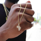 Solid Gold Africa Map Pendant-VS Diamonds