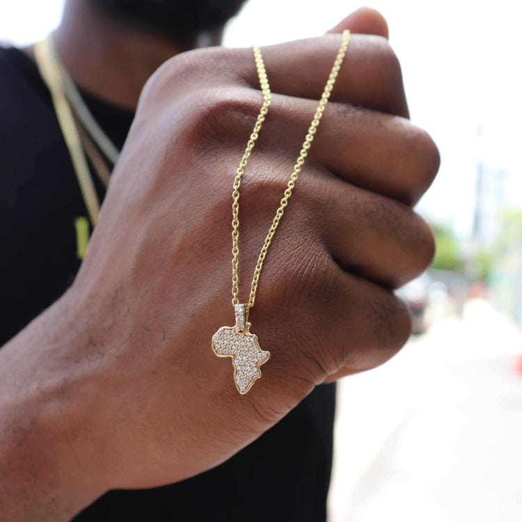 Solid Gold Africa Map Pendant-VS Diamonds