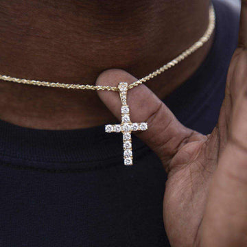 Solid Gold Diamond Cross Pendant-VS Diamonds