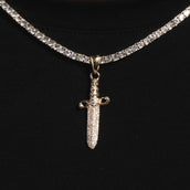 Solid Gold Iced Knife Pendant-VS Diamonds