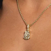 Solid Gold Micro Iced Crown Portrait of Jesus Pendant-VS Diamonds