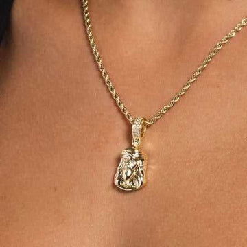 Solid Gold Micro Iced Crown Portrait of Jesus Pendant-VS Diamonds