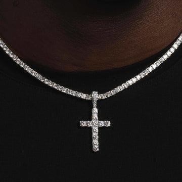 Solid White Gold Diamond Cross Pendant-VS Diamonds