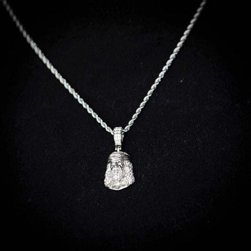 Solid White Gold Iced Jesus Pendant-VS Diamonds