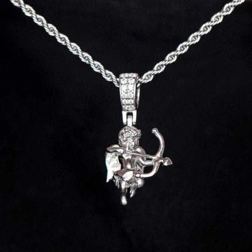 Solid White Gold Micro Cupid Pendant-VS Diamonds