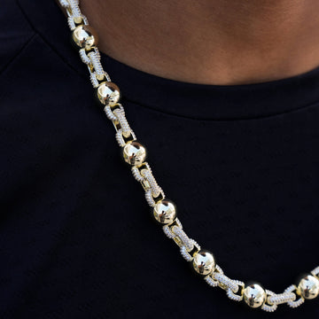 Iced Plain Ball Chain in Yellow Gold - 10mm