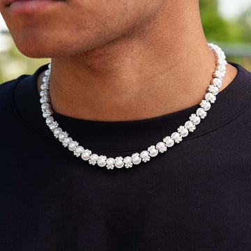 Cadena de Perlas Agrupadas en Oro Blanco - 10MM