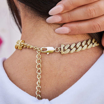 Gargantilla eslabón cubano de diamante en oro amarillo - 12mm