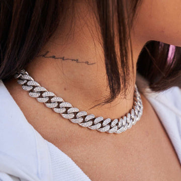 Gargantilla de eslabones cubanos de diamante en oro blanco - 12 mm