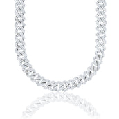 Men's Moissanite Diamond Prong Cuban Chain in White Gold Vermeil - 12mm
