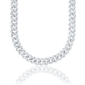 Moissanite Diamond Prong Cuban Chain in Sterling Silver - 12mm