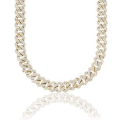 Men's Moissanite Diamond Prong Cuban Chain in Yellow Gold Vermeil - 12mm