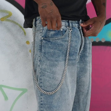 12MM Miami Cuban w/ 12MM Carabiner Pant Chain in White Gold