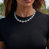 Iced Clustered Pearl Flower Necklace in White Gold - 12MM