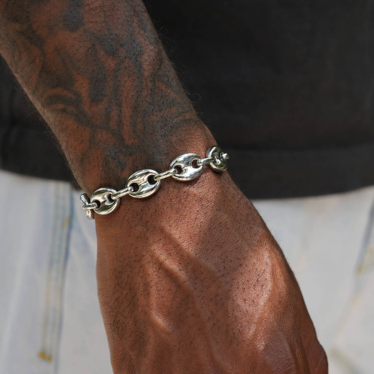 Puffed Mariner Chain Bracelet in White Gold - 12mm- The GLD Shop