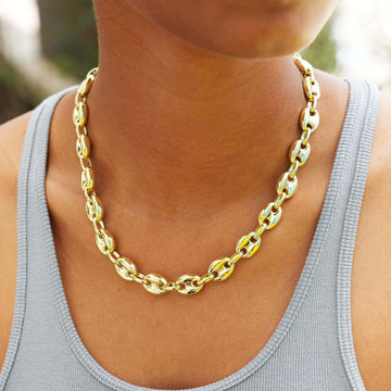Collar de cadena de eslabones mariner inflados en oro amarillo - 12 mm