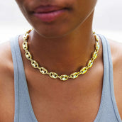 Puffed Mariner Chain Necklace in Yellow Gold - 12mm