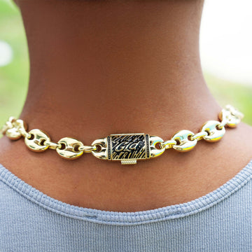 Collar de cadena de eslabones mariner inflados en oro amarillo - 12 mm