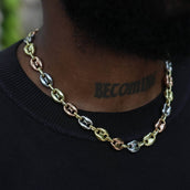 Puffed Mariner Chain Necklace in Yellow, Rose, and White Gold - 12mm