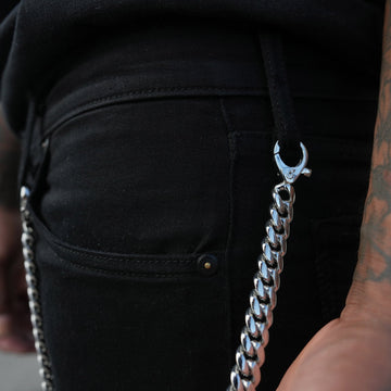 12MM Miami Cuban w/ 12MM Carabiner Pant Chain in White Gold