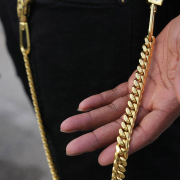 12MM Miami Cuban w/ 65MM Carabiner Pant Chain in Yellow Gold