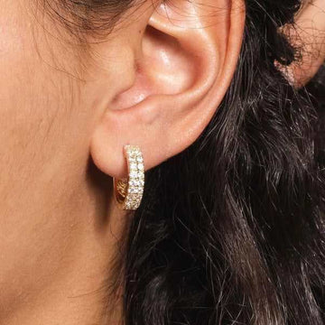 Solid Gold Double Row Hoop Earrings-VS Diamonds
